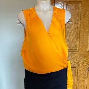 Maeve for Anthropologie bright Holden Yellow Faux Wrap Top. Size M